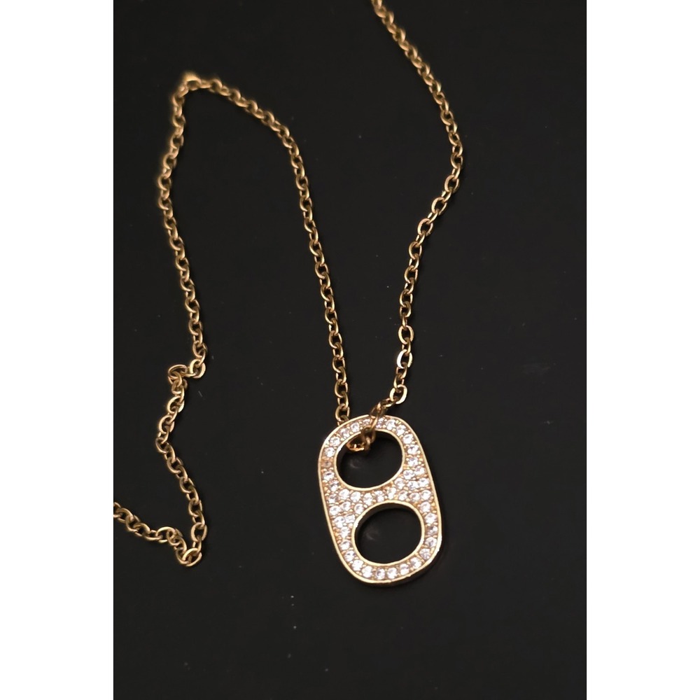 Soda Tab Crystal Pave Necklace Gold Plated Stainless Steel Size 9" & 2" Extender